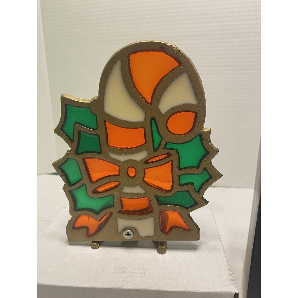 VTG  Cast Iron Stain Glass Candy Cane Votive Candle Holder Robert Alan Co W Box